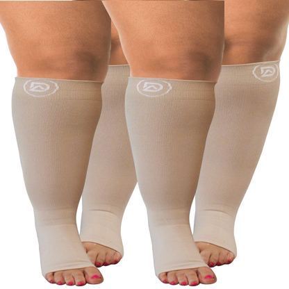 Plus Size Wide Calf Toeless Compression Socks 20–30 mmHg 2 Pair Multipack