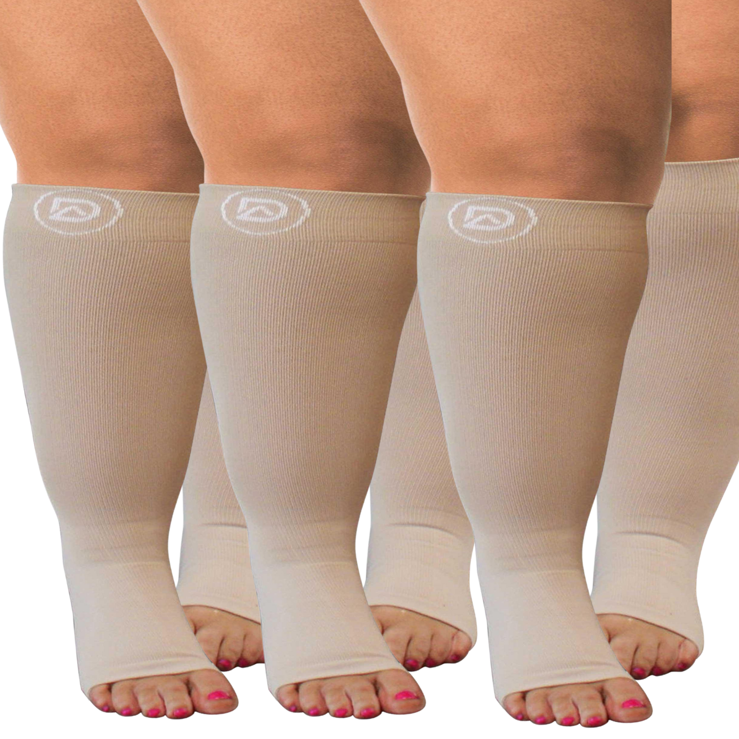 Plus Size Wide Calf Toeless Compression Socks 20–30 mmHg 3 Pair Multipack