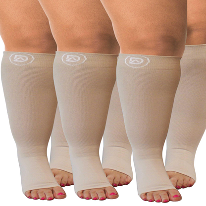 Plus Size Wide Calf Toeless Compression Socks 20–30 mmHg 3 Pair Multipack