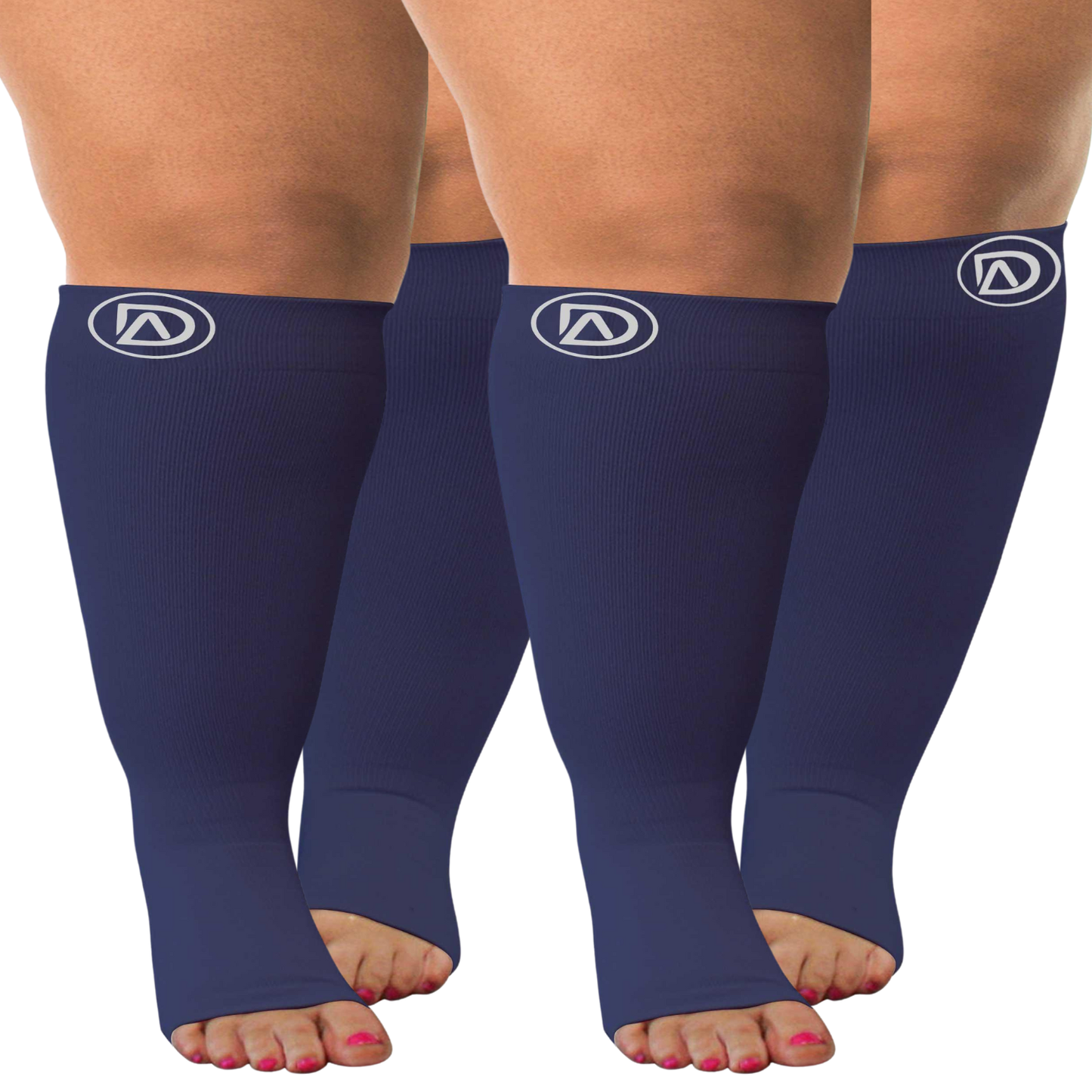 Plus Size Wide Calf Toeless Compression Socks 20–30 mmHg 2 Pair Multipack