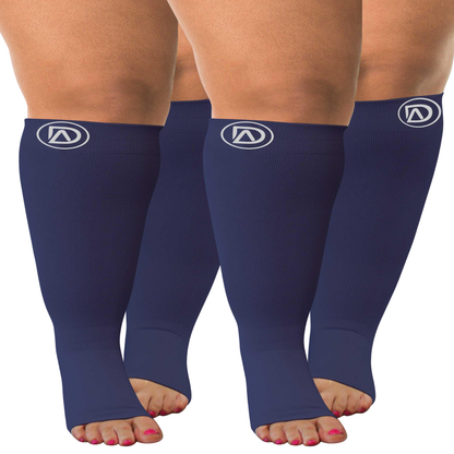 Plus Size Wide Calf Toeless Compression Socks 20–30 mmHg 2 Pair Multipack