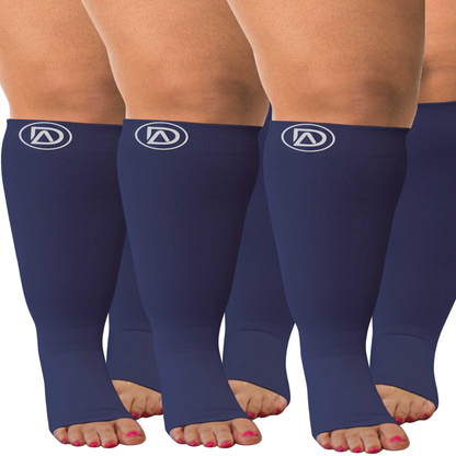 Plus Size Wide Calf Toeless Compression Socks 20–30 mmHg 3 Pair Multipack