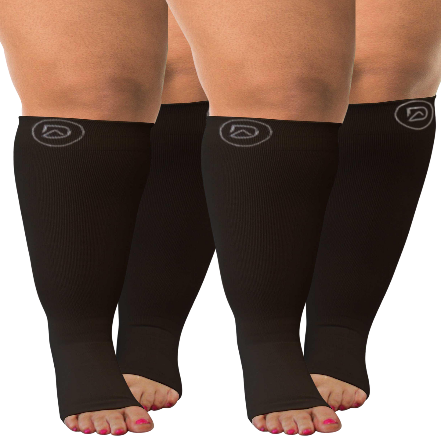 Plus Size Wide Calf Toeless Compression Socks 20–30 mmHg 2 Pair Multipack