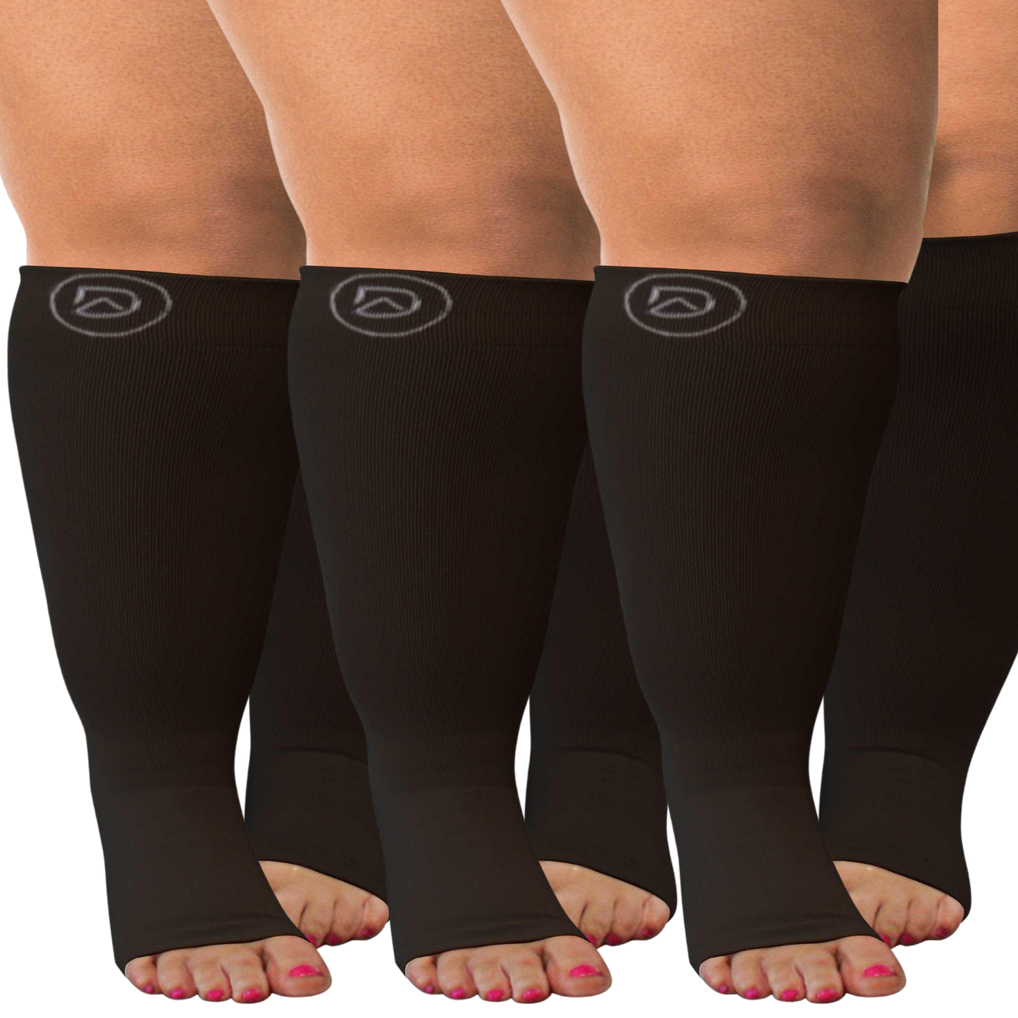 Plus Size Wide Calf Toeless Compression Socks 20–30 mmHg 3 Pair Multipack