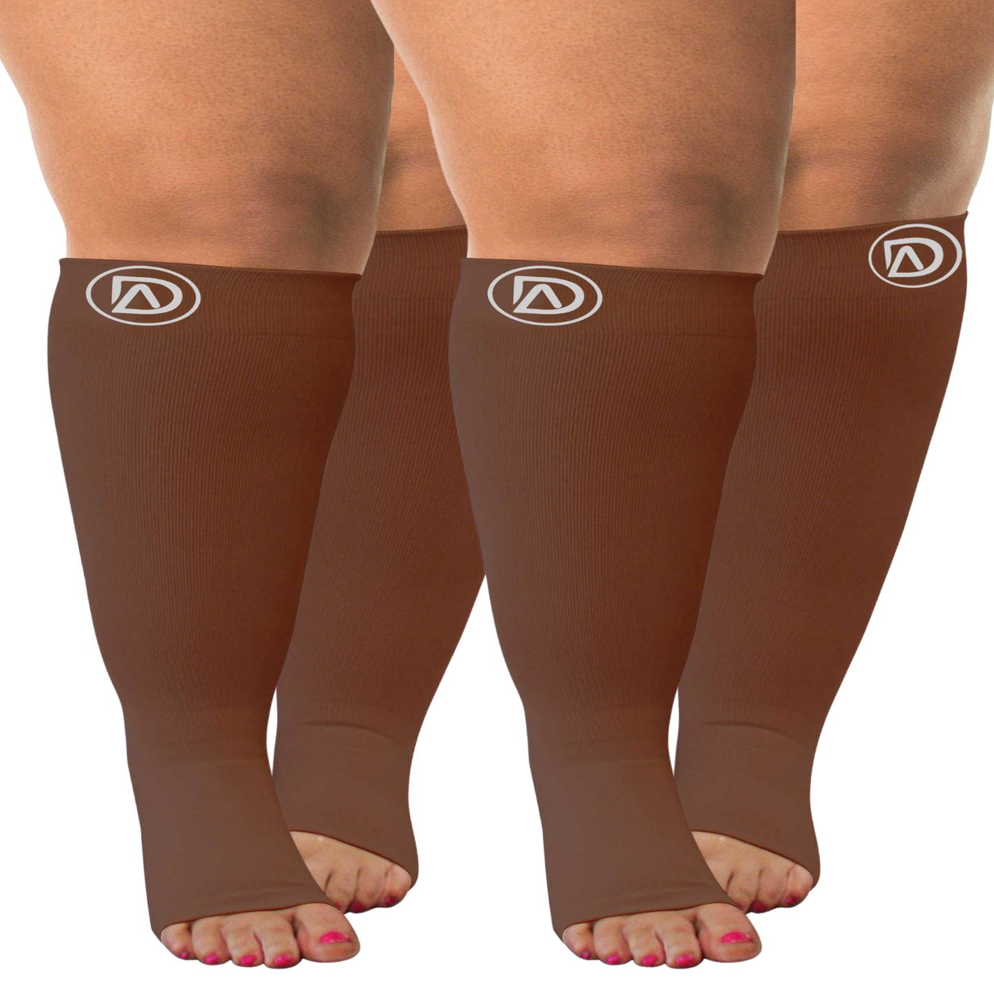 Plus Size Wide Calf Toeless Compression Socks 20–30 mmHg 2 Pair Multipack