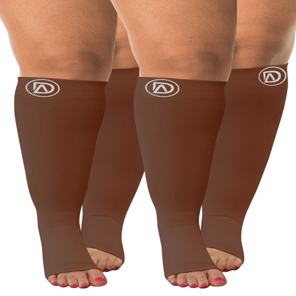 Plus Size Wide Calf Toeless Compression Socks 20–30 mmHg 2 Pair Multipack