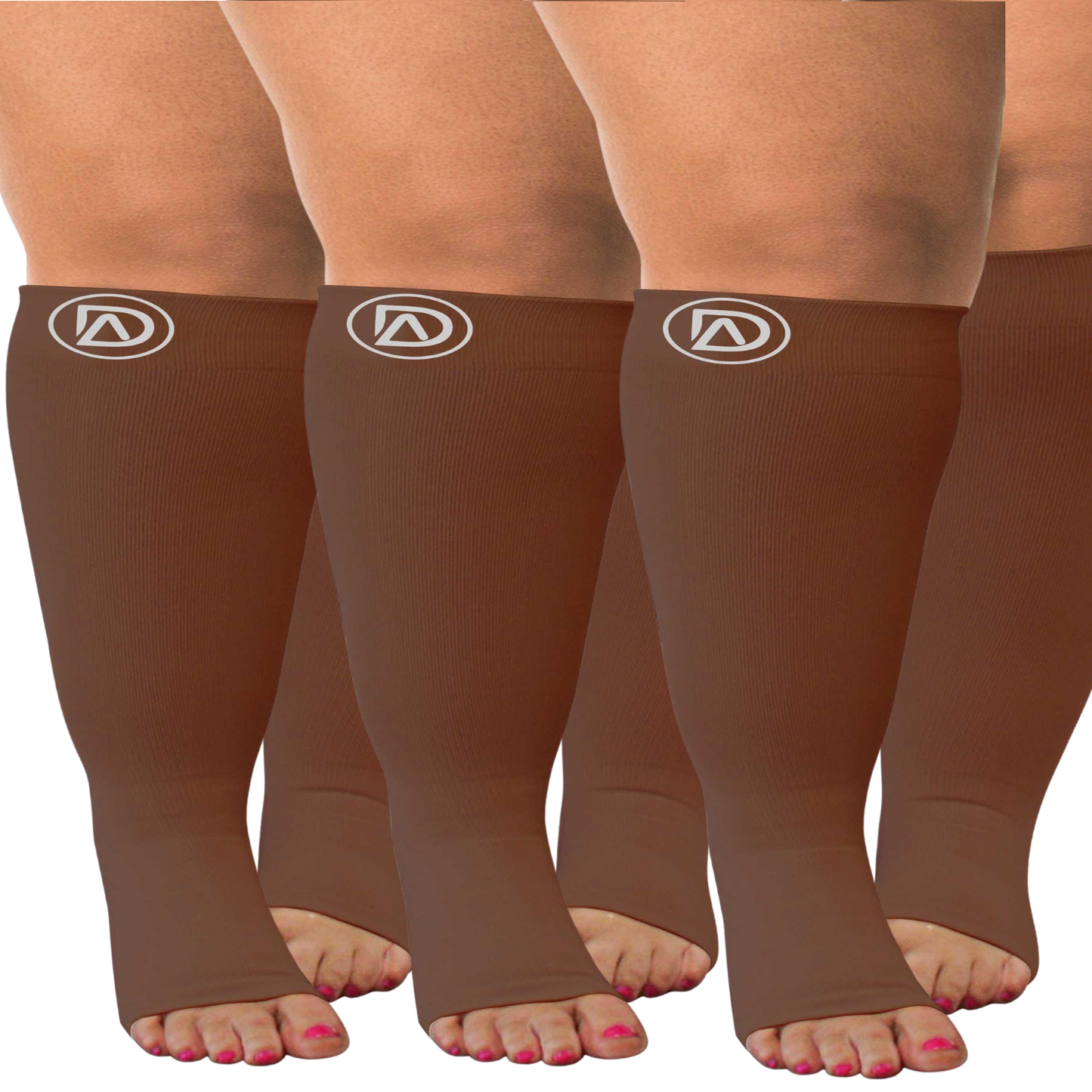 Plus Size Wide Calf Toeless Compression Socks 20–30 mmHg 3 Pair Multipack