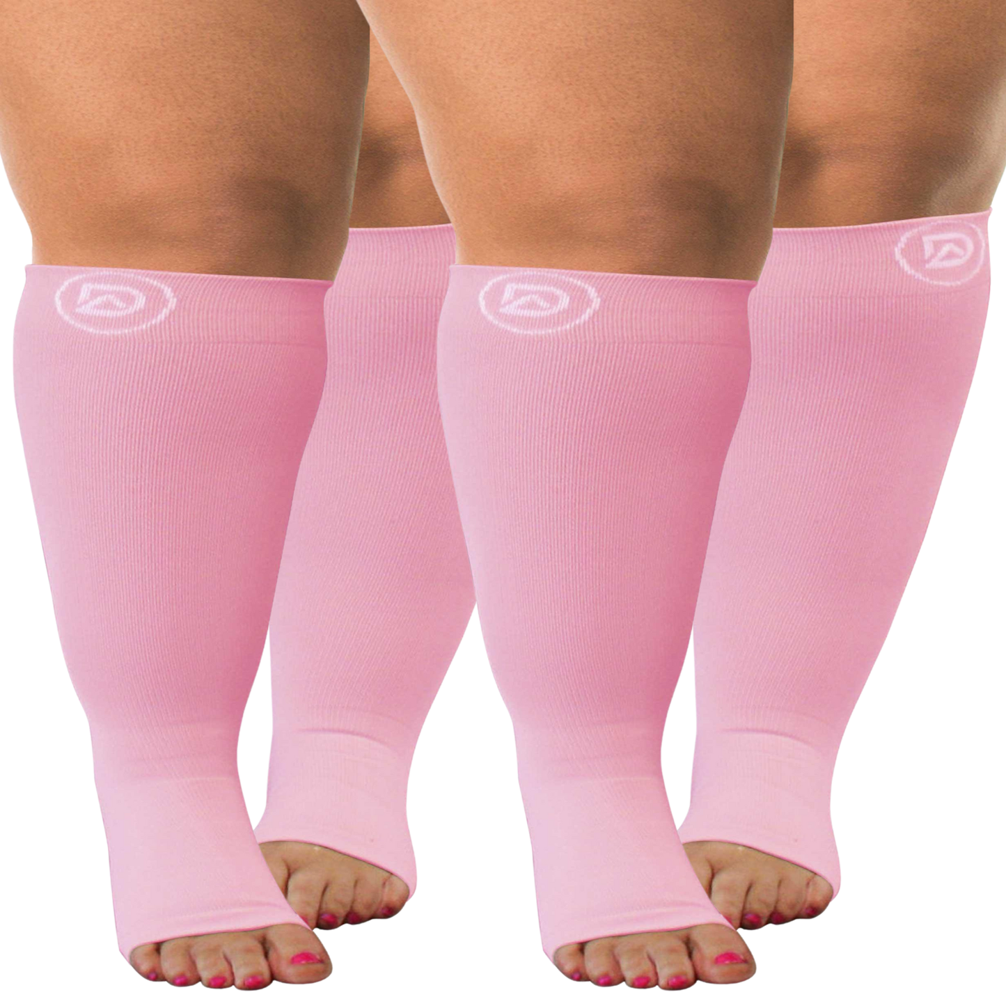 Plus Size Wide Calf Toeless Compression Socks 20–30 mmHg 2 Pair Multipack