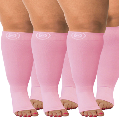 Plus Size Wide Calf Toeless Compression Socks 20–30 mmHg 3 Pair Multipack