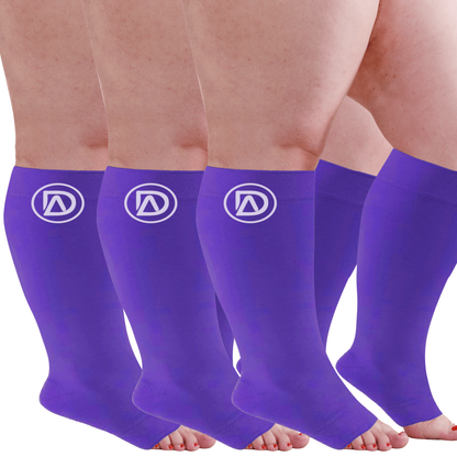 Plus Size Wide Calf Toeless Compression Socks 20–30 mmHg 3 Pair Multipack