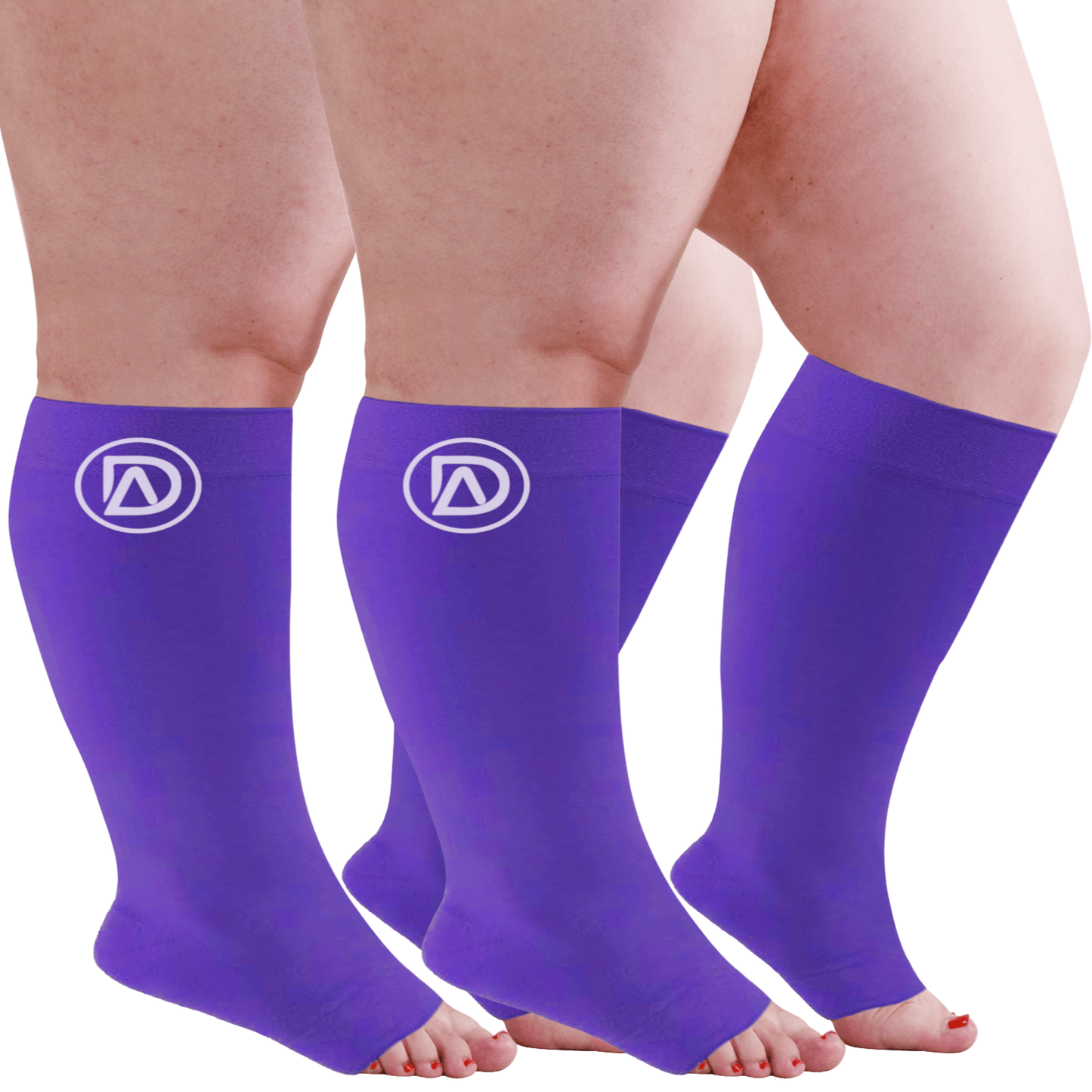 Plus Size Wide Calf Toeless Compression Socks 20–30 mmHg 2 Pair Multipack