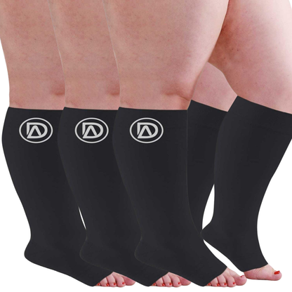 Plus Size Wide Calf Toeless Compression Socks 20–30 mmHg 3 Pair Multipack