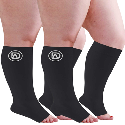 Plus Size Wide Calf Toeless Compression Socks 20–30 mmHg 2 Pair Multipack