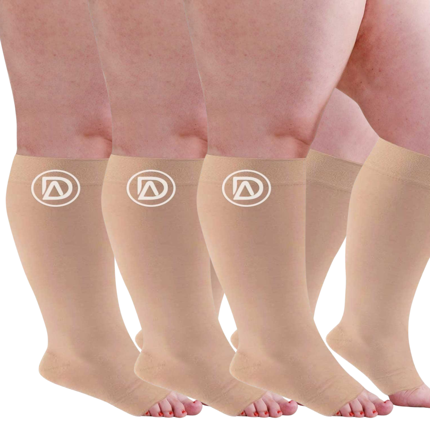 Plus Size Wide Calf Toeless Compression Socks 20–30 mmHg 3 Pair Multipack