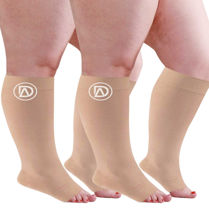 Plus Size Wide Calf Toeless Compression Socks 20–30 mmHg 2 Pair Multipack