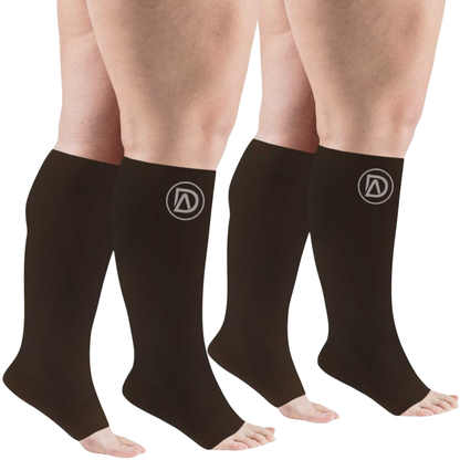 Plus Size Wide Calf Toeless Compression Socks 20–30 mmHg 2 Pair Multipack