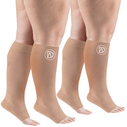 Plus Size Wide Calf Toeless Compression Socks 20–30 mmHg 2 Pair Multipack