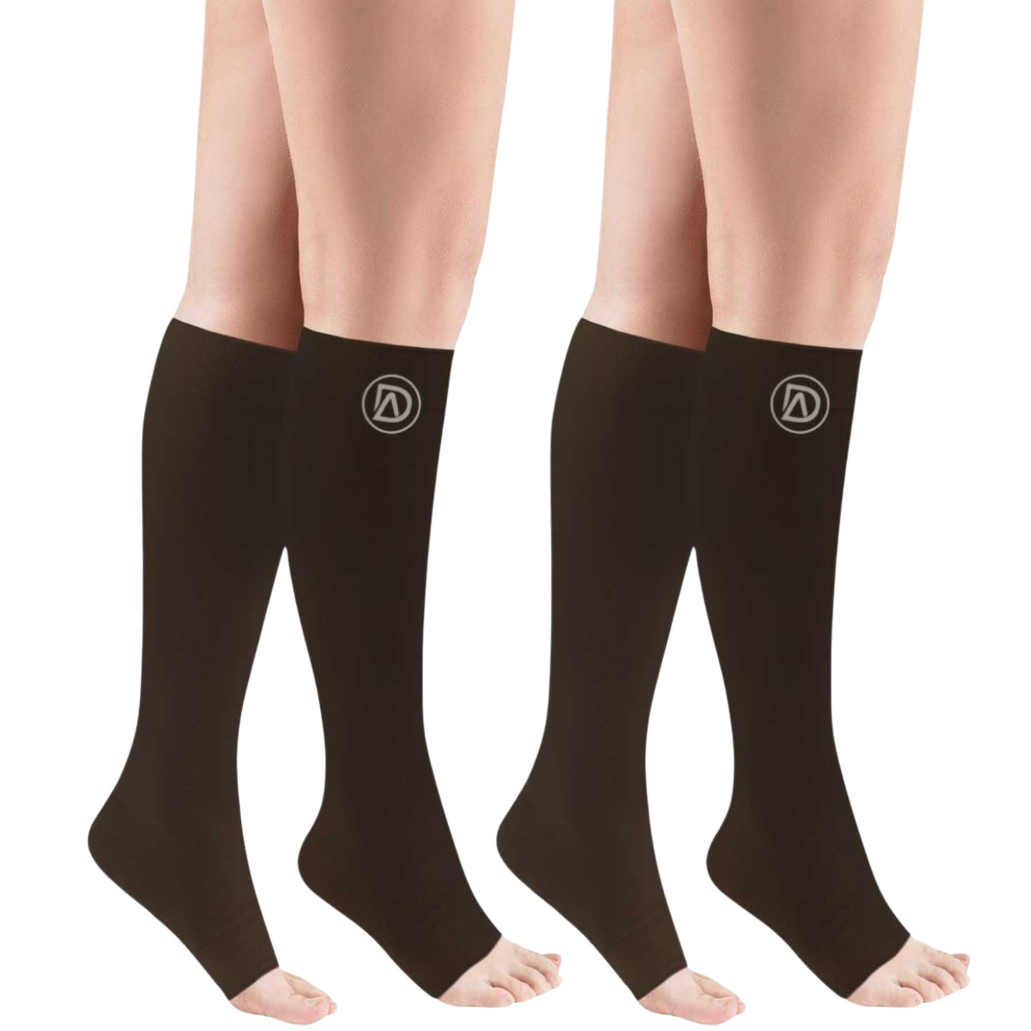Plus Size Wide Calf Toeless Compression Socks 20–30 mmHg 2 Pair Multipack