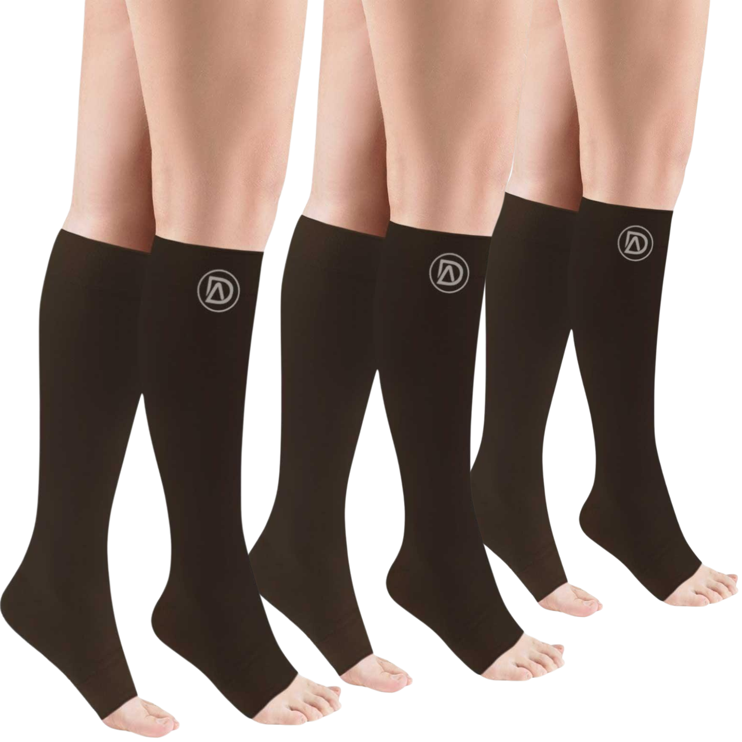 Plus Size Wide Calf Toeless Compression Socks 20–30 mmHg 3 Pair Multipack