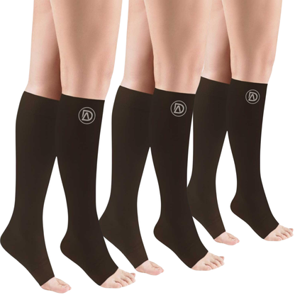 Plus Size Wide Calf Toeless Compression Socks 20–30 mmHg 3 Pair Multipack