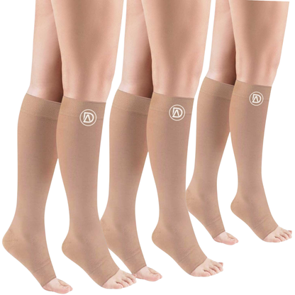 Plus Size Wide Calf Toeless Compression Socks 20–30 mmHg 3 Pair Multipack