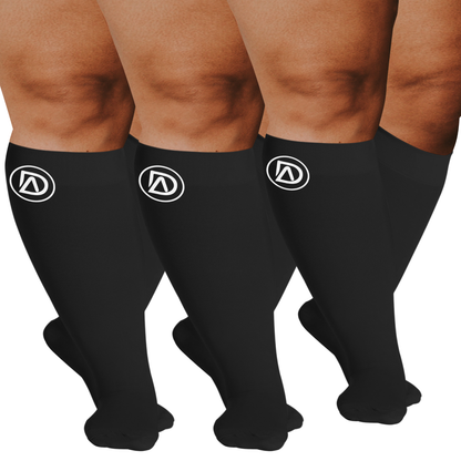 Plus Size Wide Calf Compression Socks 20–30 mmHg – 3 Pair Multipack
