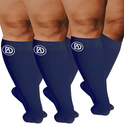 Plus Size Wide Calf Compression Socks 20–30 mmHg – 3 Pair Multipack