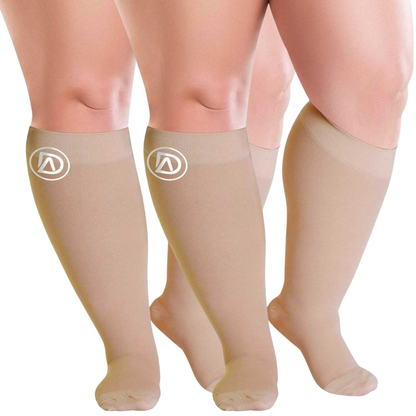 Plus Size Wide Calf Compression Socks 20–30 mmHg – 2 Pair Multipack