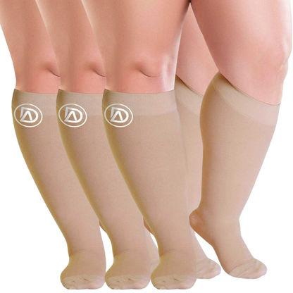 Plus Size Wide Calf Compression Socks 20–30 mmHg – 3 Pair Multipack