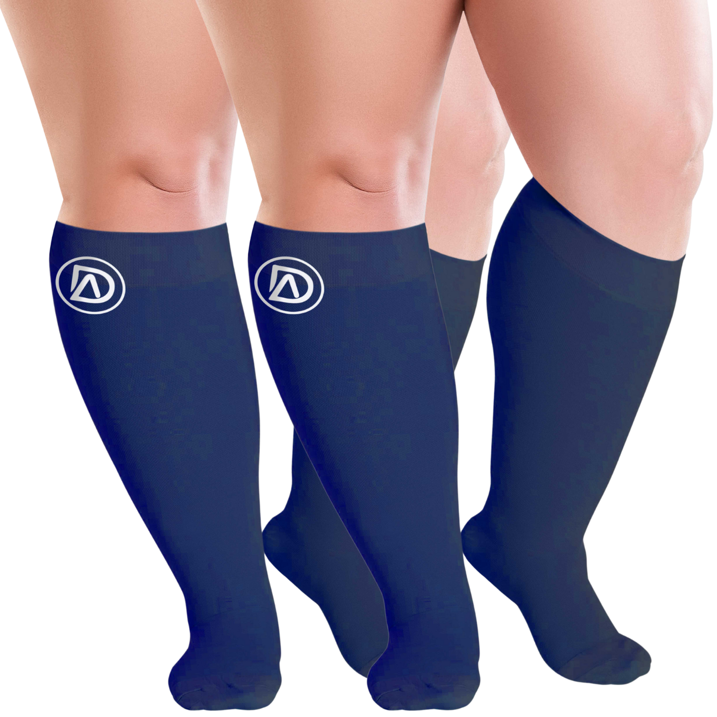 Plus Size Wide Calf Compression Socks 20–30 mmHg – 2 Pair Multipack