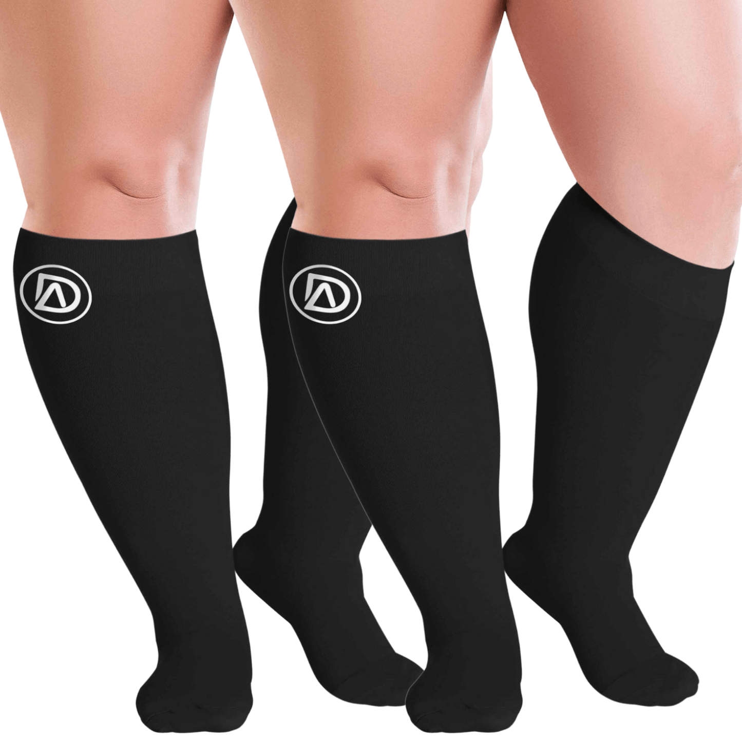Plus Size Wide Calf Compression Socks 20–30 mmHg – 2 Pair Multipack