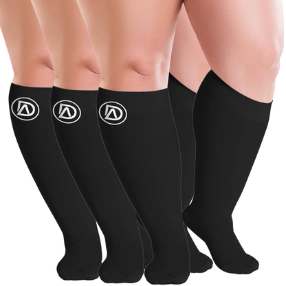Plus Size Wide Calf Compression Socks 20–30 mmHg – 3 Pair Multipack