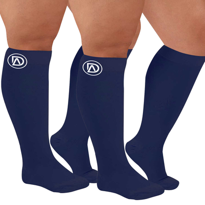 Plus Size Wide Calf Compression Socks 20–30 mmHg – 2 Pair Multipack