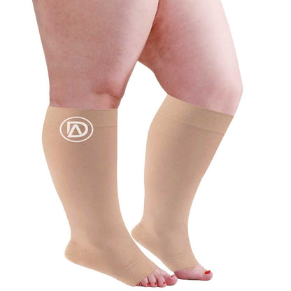 Plus Size Wide Calf Toeless Compression Socks 20–30 mmHg 3 Pair Multipack
